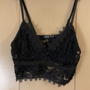 SHEIN BLACK FLORAL LACE BRALETTE/LINGERIE MID-SUPPORT SIZE LARGE 8/10